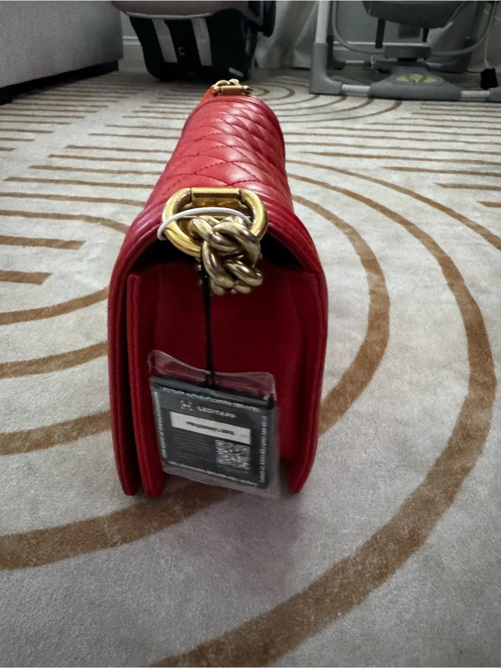 CHANEL Red Quilted Boy Shoulder Bag with Gold Hardware